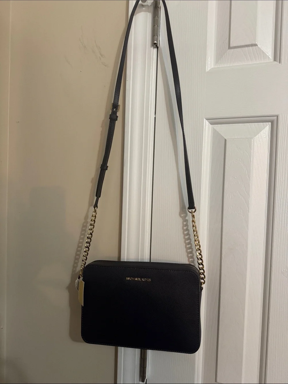 Michael Kors Navy Blue Leather Crossbody Bag with Gold Chain